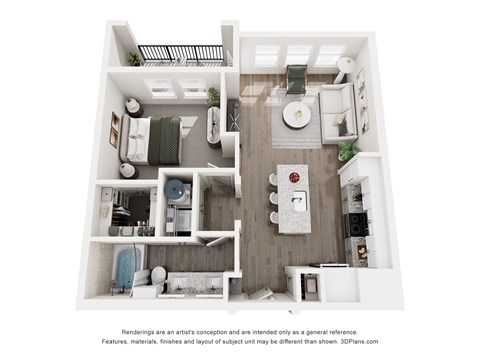 Floor plan for 1 bed, 1 bath, 711 sqft